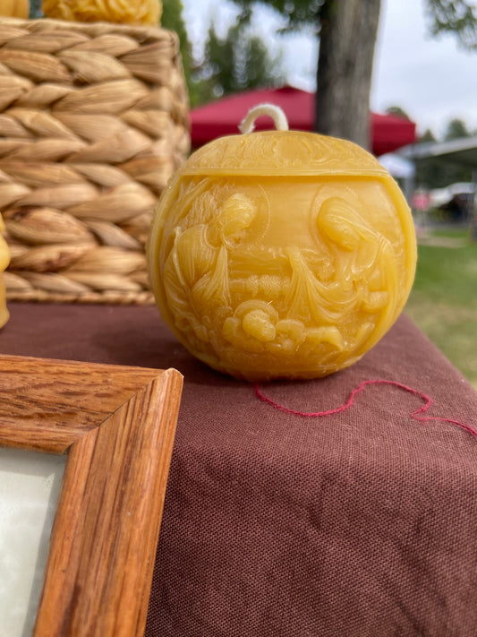 100% Beeswax Nativity Sphere Candle (18 hr burn time)