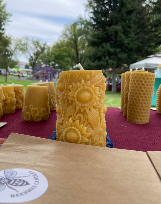 100% Beeswax Candle- Sunflower Pillar (38 hr burn time)