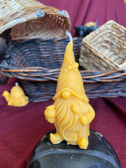 100% Pure Beeswax Gnome Pillar With Bee Hat (6 hr burn time)