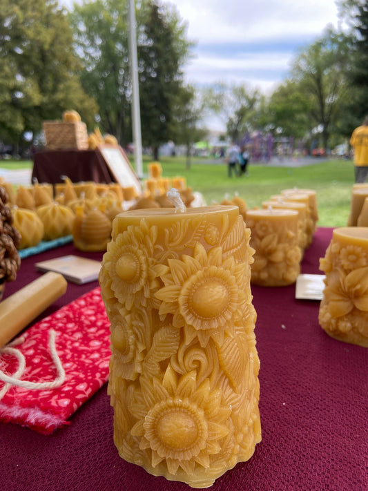 100% Beeswax Candle- Sunflower Pillar (38 hr burn time)