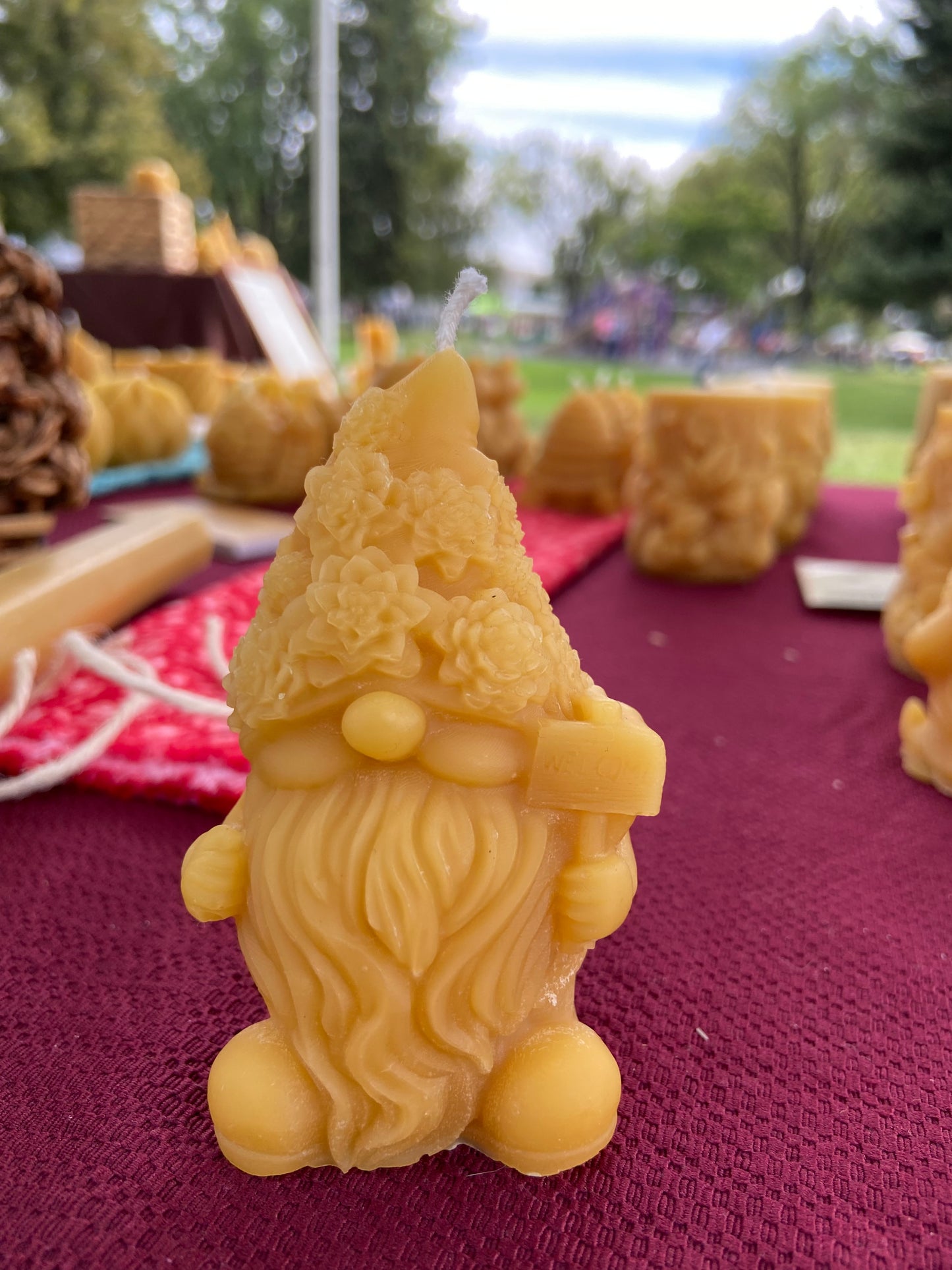 100% Pure Beeswax 
Gnome Pillar With Flower Hat (7 hr burn time)