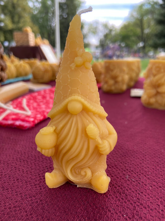 100% Pure Beeswax Gnome Pillar With Bee Hat (6 hr burn time)