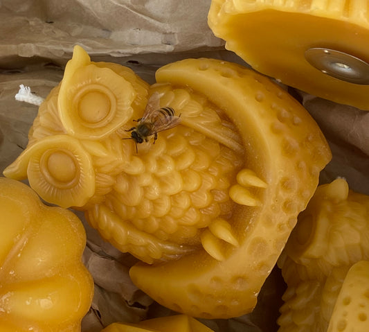100% Beeswax Candle Owl on the Moon (14 hr burn time)