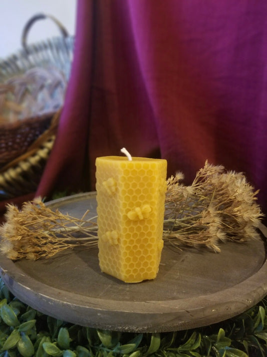 100% Beeswax Hexagon Pillar With Bees On Sides