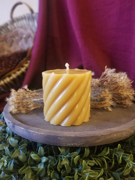 100% Beeswax Spiral Pillar
